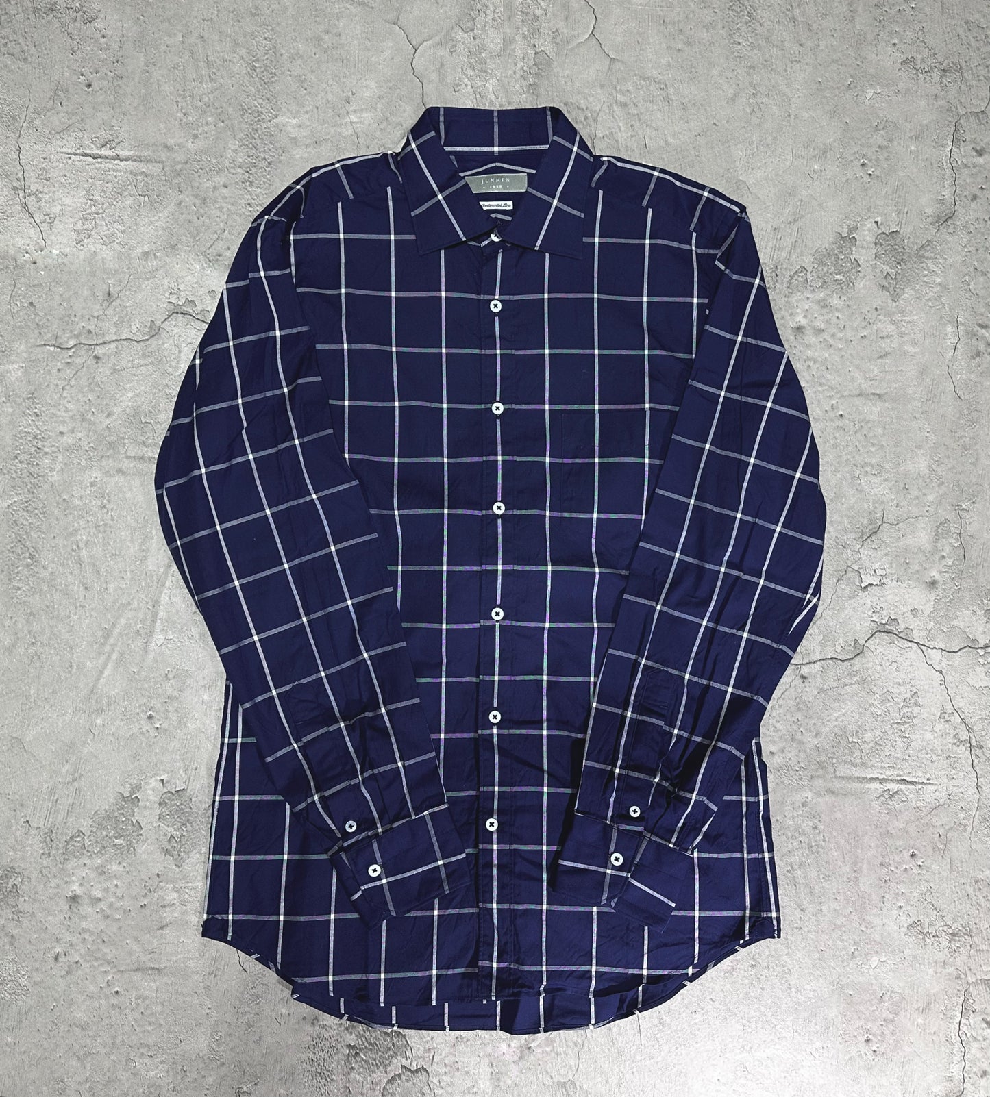 navy check shirt