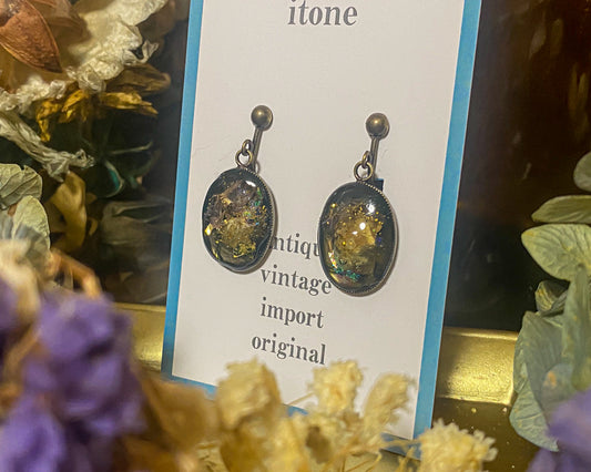 flower antique resin clip-on earrings
