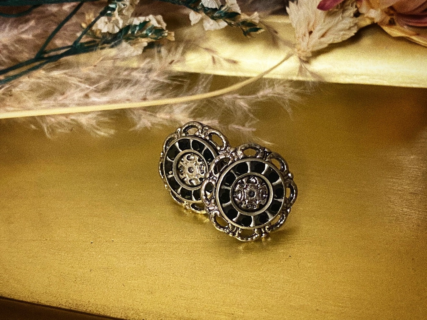 swarovski antique button  pierced earrings