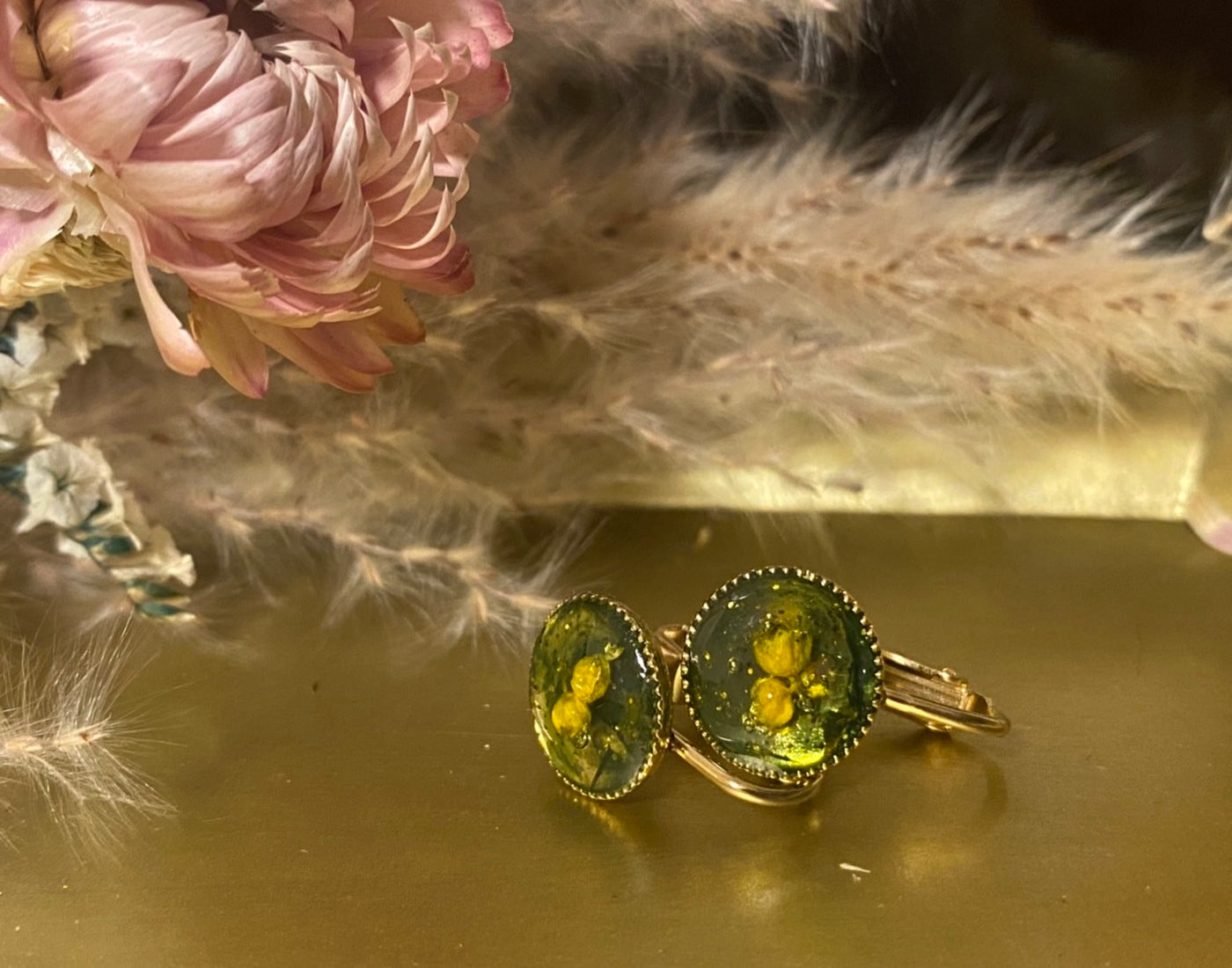 yellow flower gold resin clip-on earrings