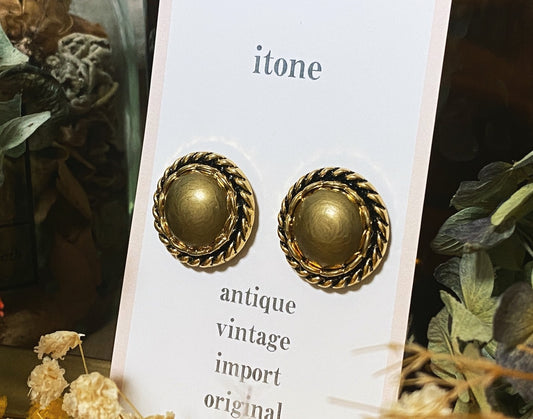 gold antique button pierced earrings