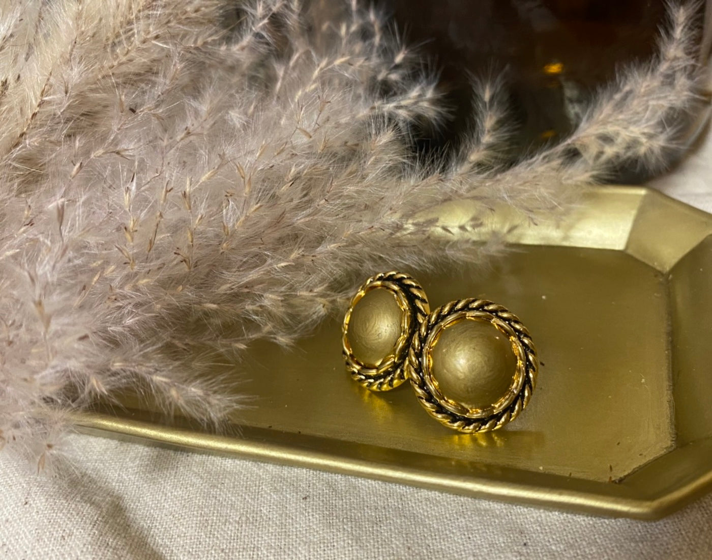 gold antique button pierced earrings