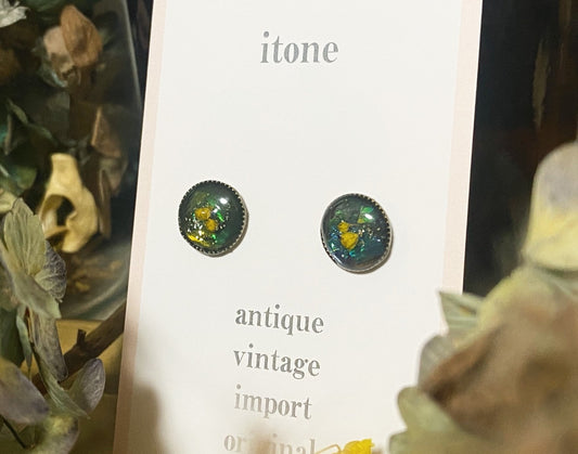 yellow flower antique resin pierced earrings